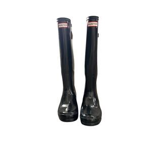 Hunter Original Tall Black Gloss Wellington Rain Boots Womens Size 7 Mens 6 Shoe